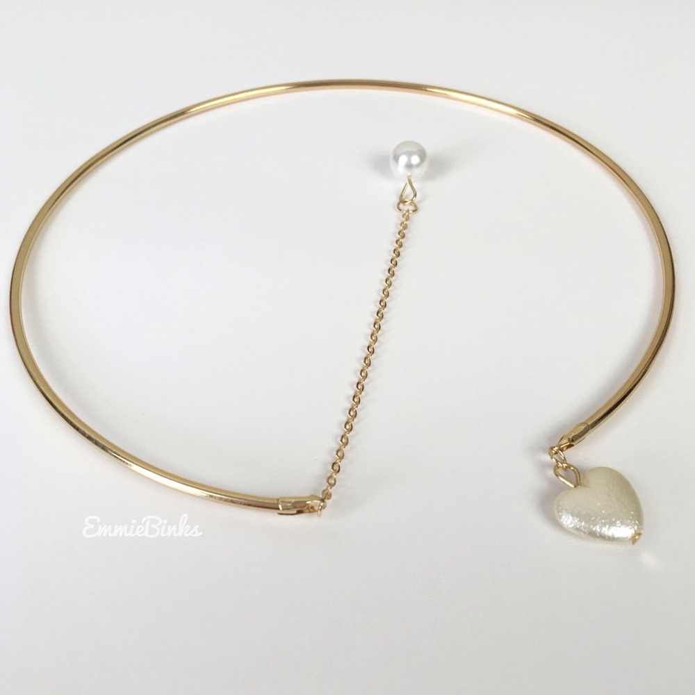 💥3for$28 New Faux Pearl Open Cuff Heart Necklace Drop Pearl Statement Necklace - Picture 7 of 15